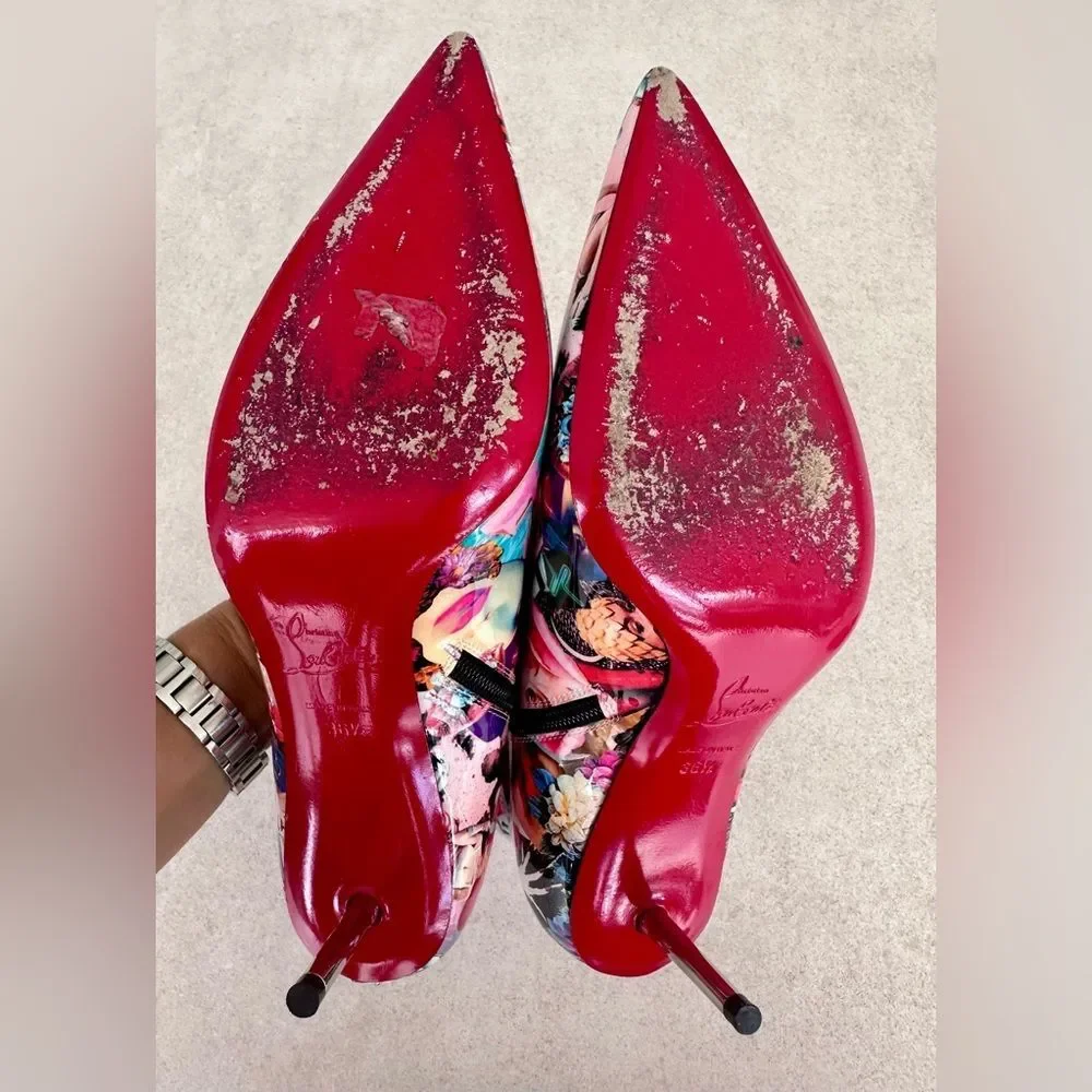 CHRISTIAN LOUBOUTIN Epic Booty Leather Printed Ankle Boots 70 EU 36.5 US 6.5